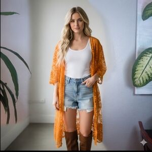 Dizzy Lizzy Lace Bohemian Kimono Hippie Indie Sleeze Y2K Gold Autumn Duster